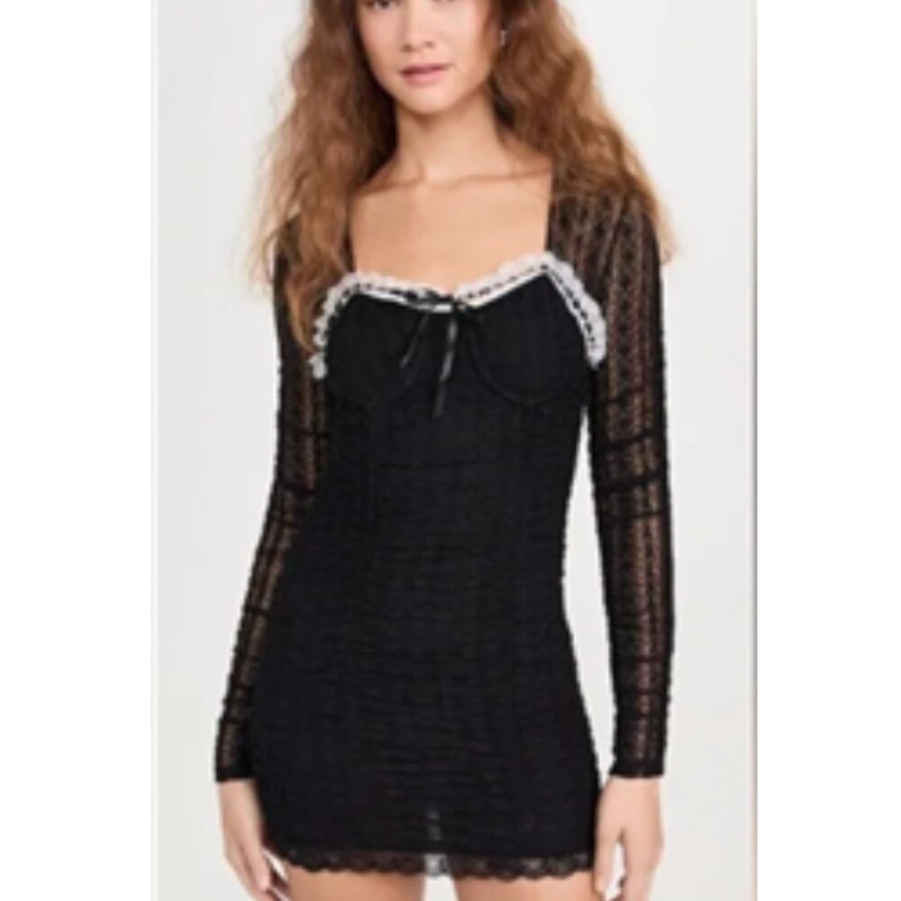 LoveShackFancy  Evangelina Black Stretch Lace Mini Dress NWT